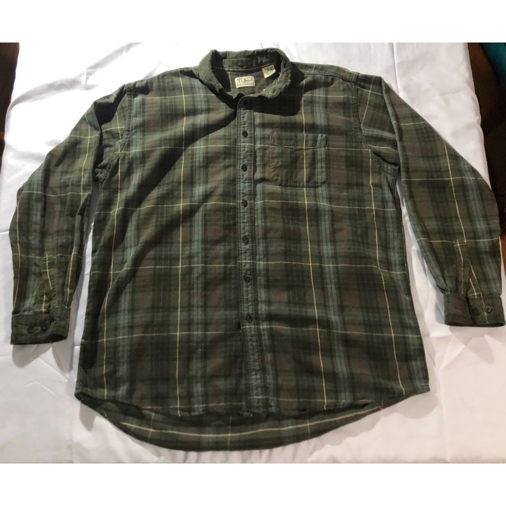 L.L.Bean Green/Multi Color Flannel Plaid Men’s Shirt XLT Button Down Casual